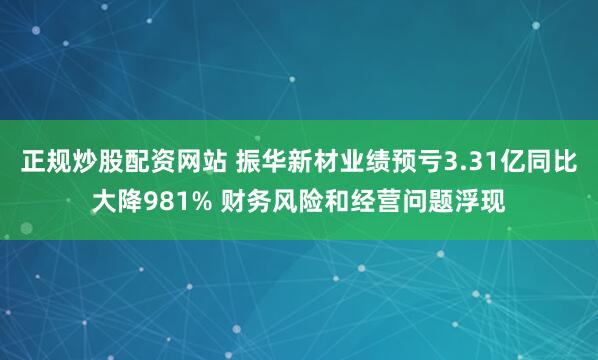 正规炒股配资网站 振华新材业绩预亏3.31亿同比大降981% 财务风险和经营问题浮现