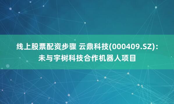 线上股票配资步骤 云鼎科技(000409.SZ)：未与宇树科技合作机器人项目