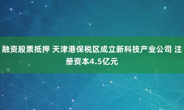 融资股票抵押 天津港保税区成立新科技产业公司 注册资本4.5亿元