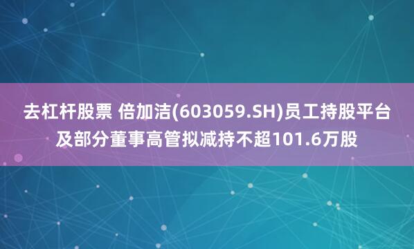 去杠杆股票 倍加洁(603059.SH)员工持股平台及部分董事高管拟减持不超101.6万股