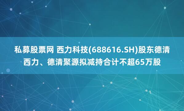 私募股票网 西力科技(688616.SH)股东德清西力、德清聚源拟减持合计不超65万股